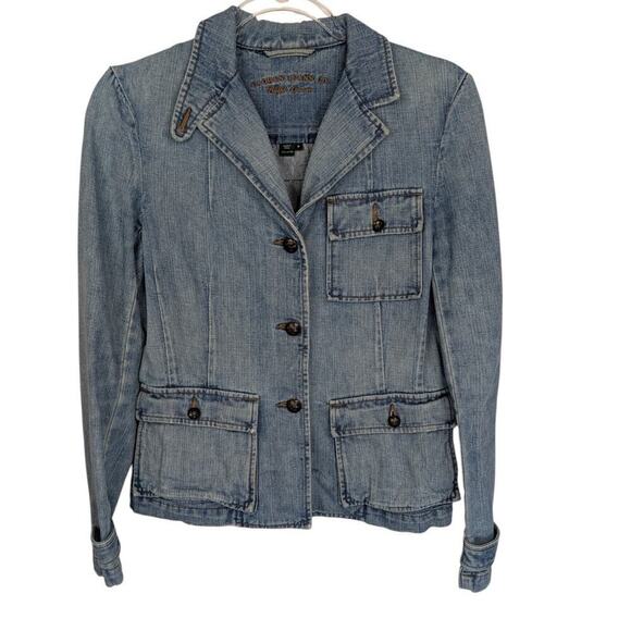Lauren Jeans Ralph Lauren Medium Jean Jacket Denim Womens Eagle Buttons Pockets - Picture 1 of 8